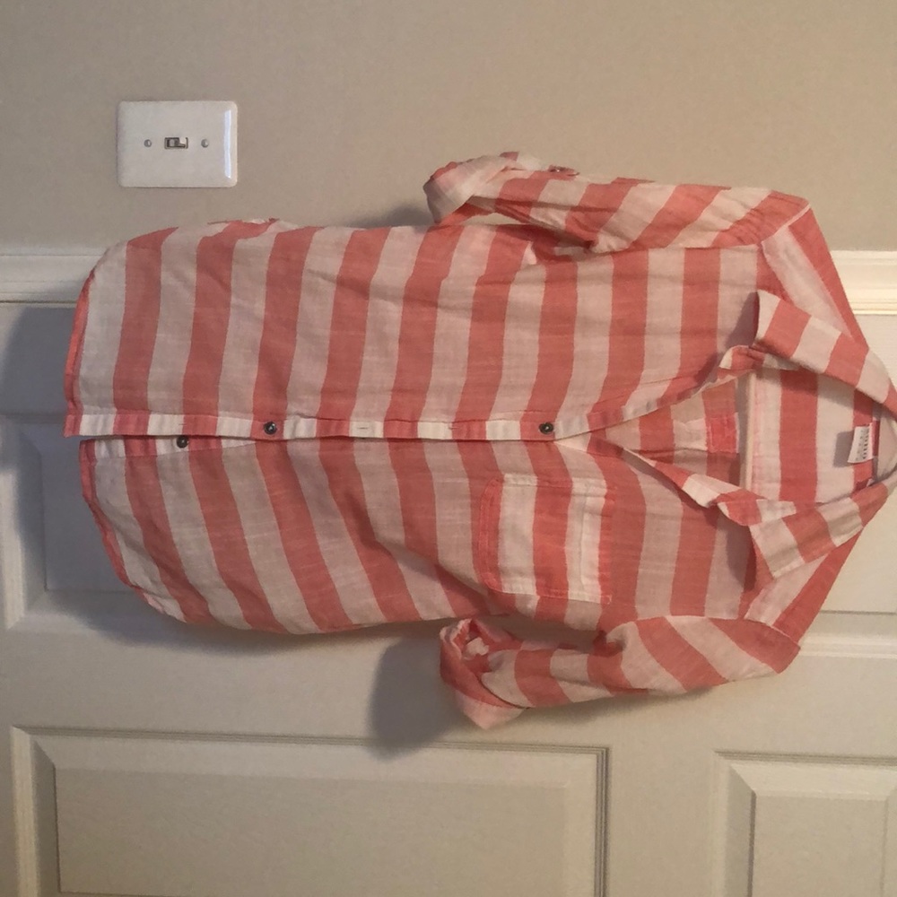 Striped v-neck button down shirt